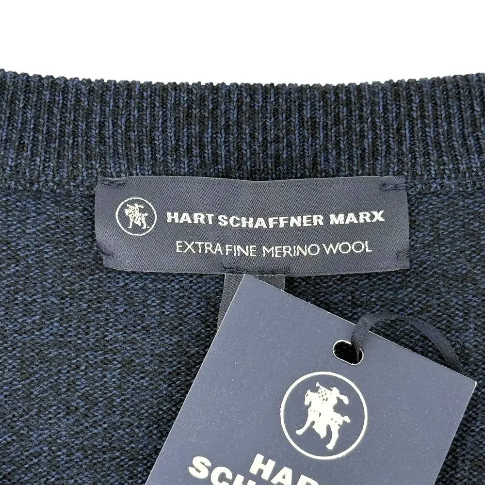 Hart Schaffner Marx Extra Fine Merino Wool V-Neck Sweater Mens Size 3XB Blue
